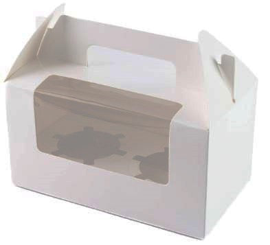DES CAJA MUFFIN 2 INSERT CON HANDLE / VENTANA / CUPCAKES 7 X 4 X 4 BLANCA