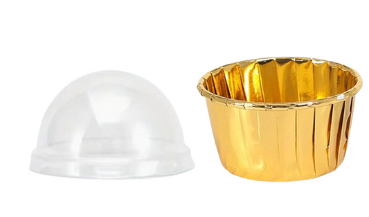 DES CUPCAKE FOIL GOLD CON TAPA (50 SETS)