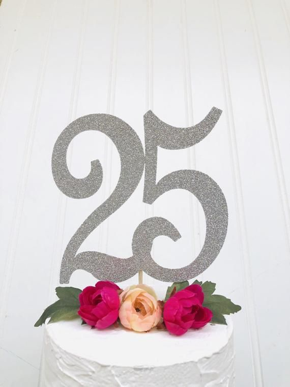 CAKE DECORATION TOPPER - NUM SILVER 25