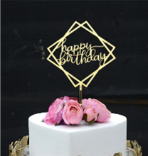 CAKE DECORATION TOPPER CUADRADO PLASTICO - HAPPY BIRTHDAY GOLD