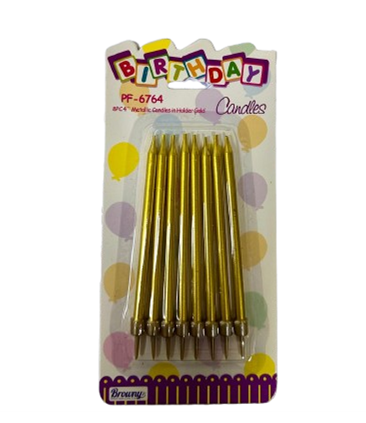VELA CUMPLEAÑOS 4" GOLD PK 8
