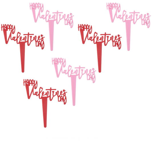 CAKE DECORATION HAPPY VALENTINES SET 6 PLASTICO