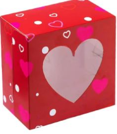DES CAJA BIZCOCHO CON VENTANA CORAZON 6" x 6" x 4"